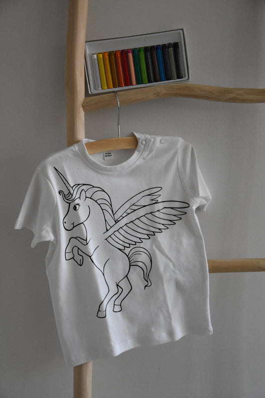 Inkleur-T-shirt Eenhoorn Zwart